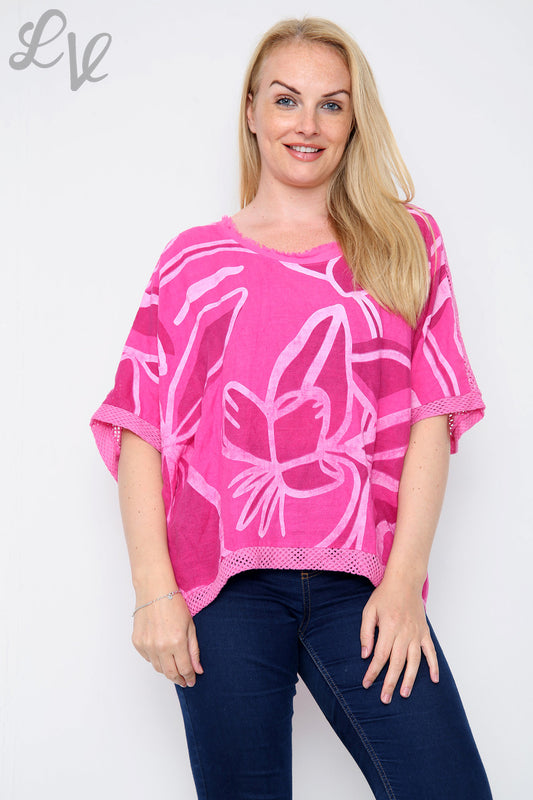 Ladies Abstract Flower Print Top Cerise Unit Price £12.99
