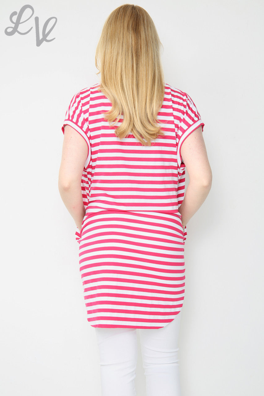 Dames gestreepte top met korte mouwen Cerise Eenheidsprijs €8,99