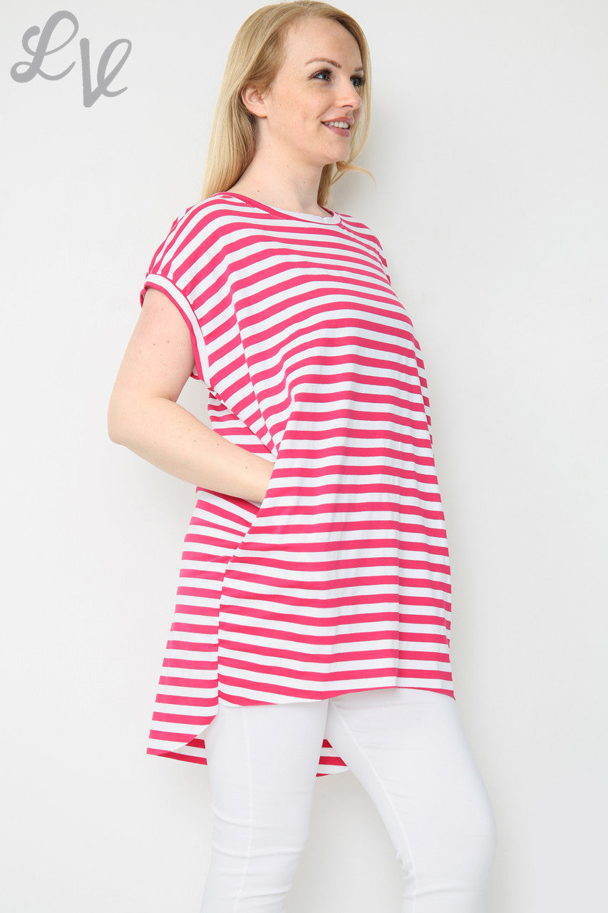 Dames gestreepte top met korte mouwen Cerise Eenheidsprijs €8,99