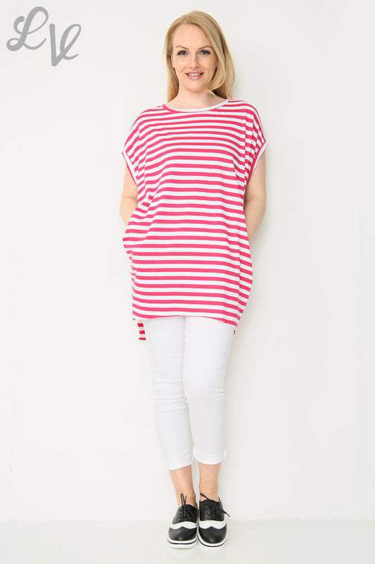 Ladies Short Sleeved Striped Top Cerise Unit Price £8.99