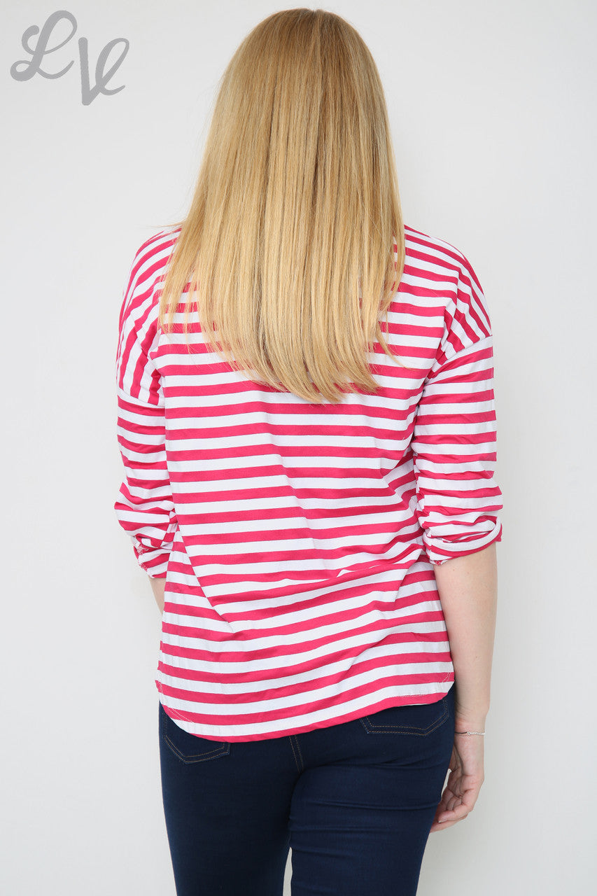 Ladies Stripe Roll Sleeve Top Cerise Unit Price £4.99