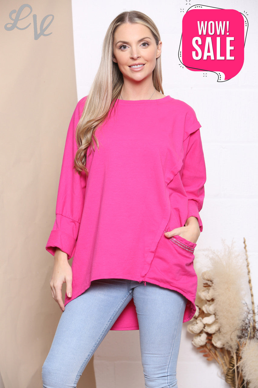 Dames Glitter Zak Sweatshirt Top Cerise