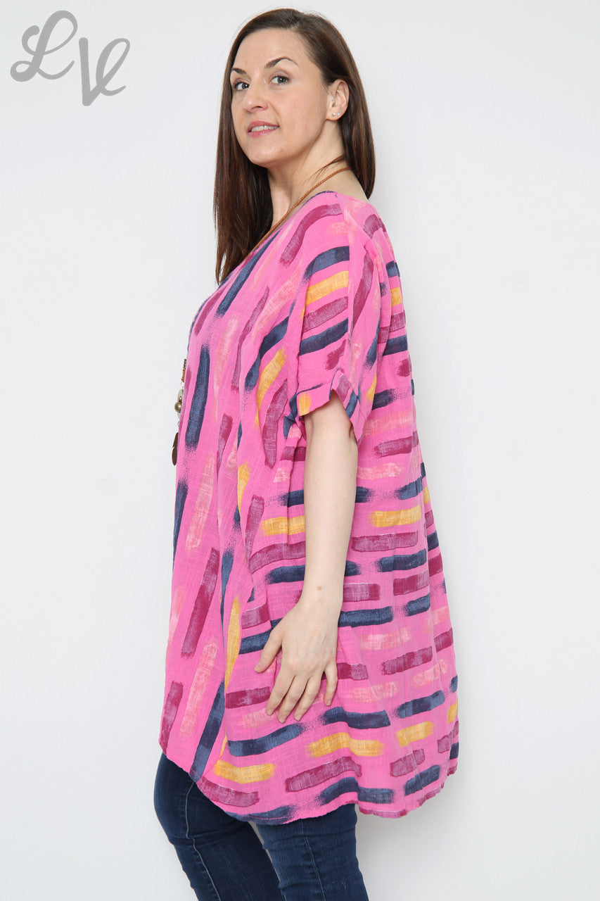 Ladies Paint Stripes Print Asymmetrical Top Cerise Unit Price £8.99