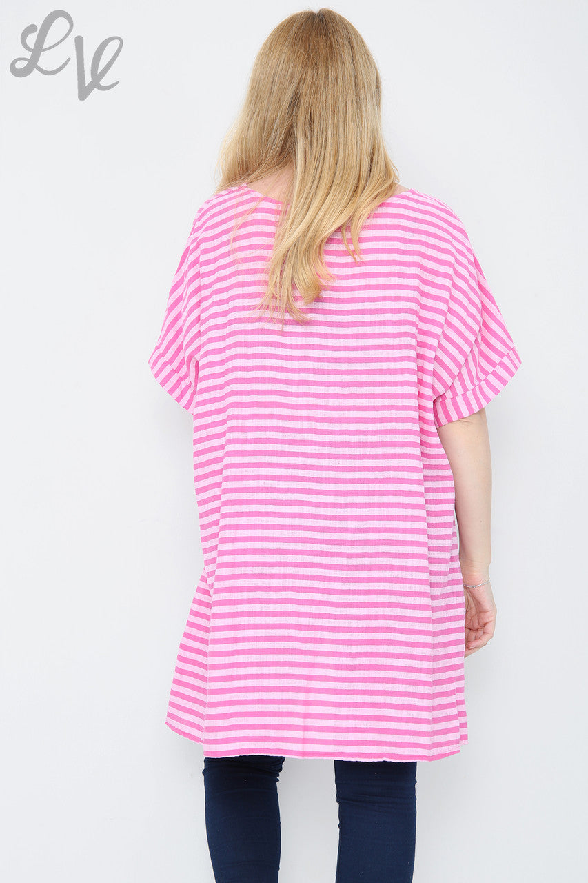 Ladies Vertical & Horizontal Stripe Mix Top Cerise Unit Price £9.99