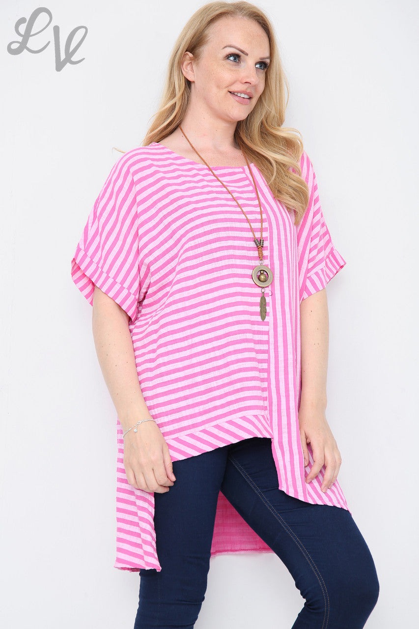 Ladies Vertical & Horizontal Stripe Mix Top Cerise Unit Price £9.99