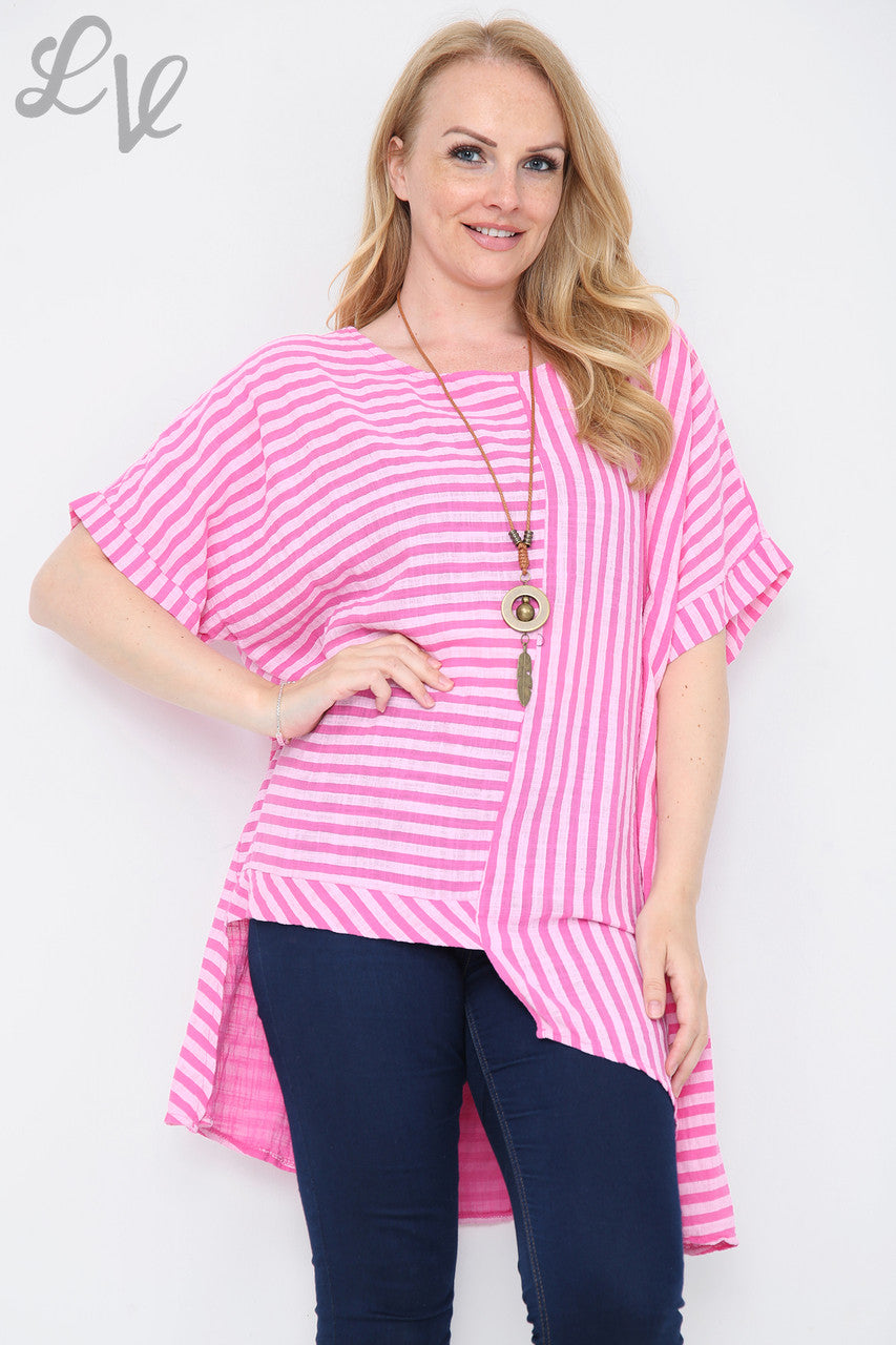 Ladies Vertical & Horizontal Stripe Mix Top Cerise Unit Price £9.99