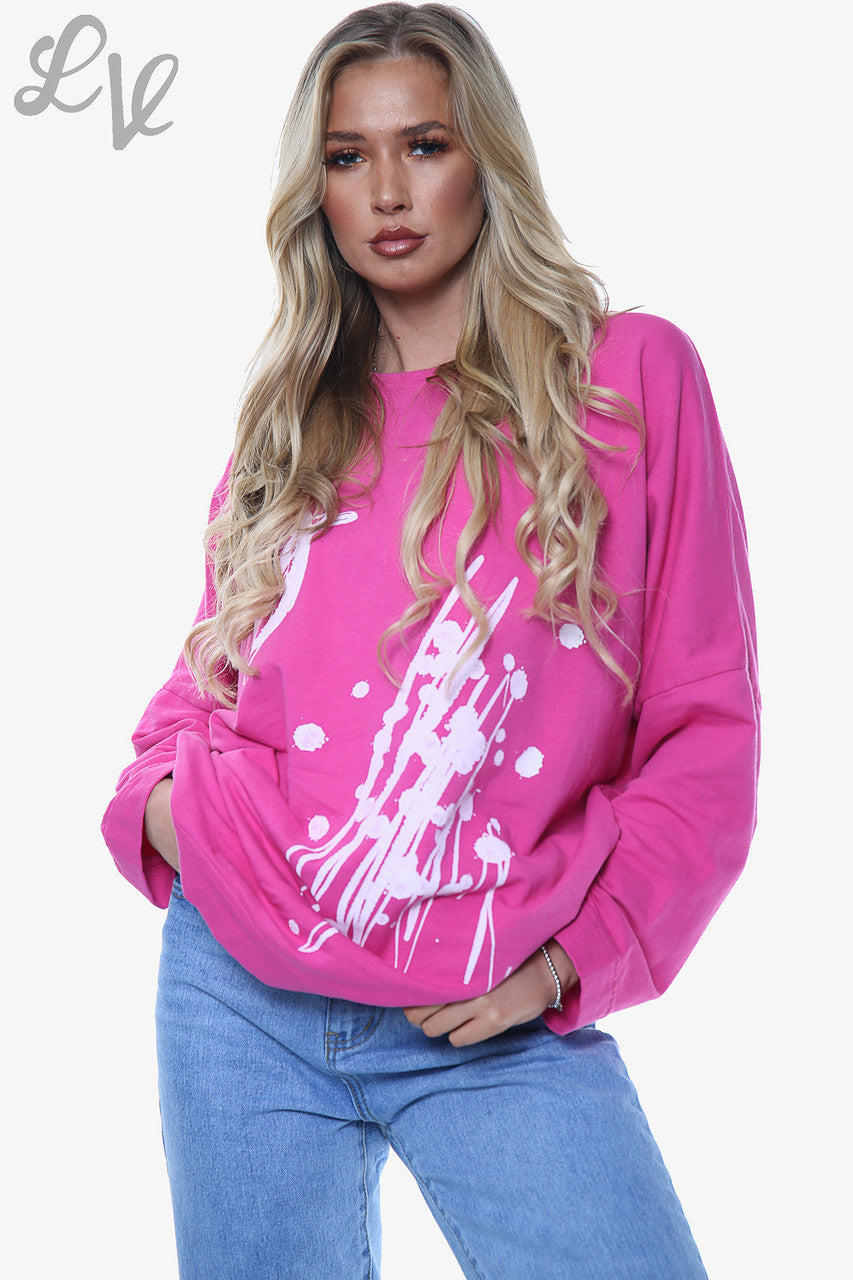 Dames Graffiti Vormen Sweatshirt Top Cerise Stukprijs € 14,99