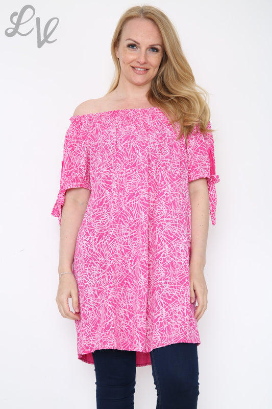 Ladies Off Shoulder Printed Top Cerise