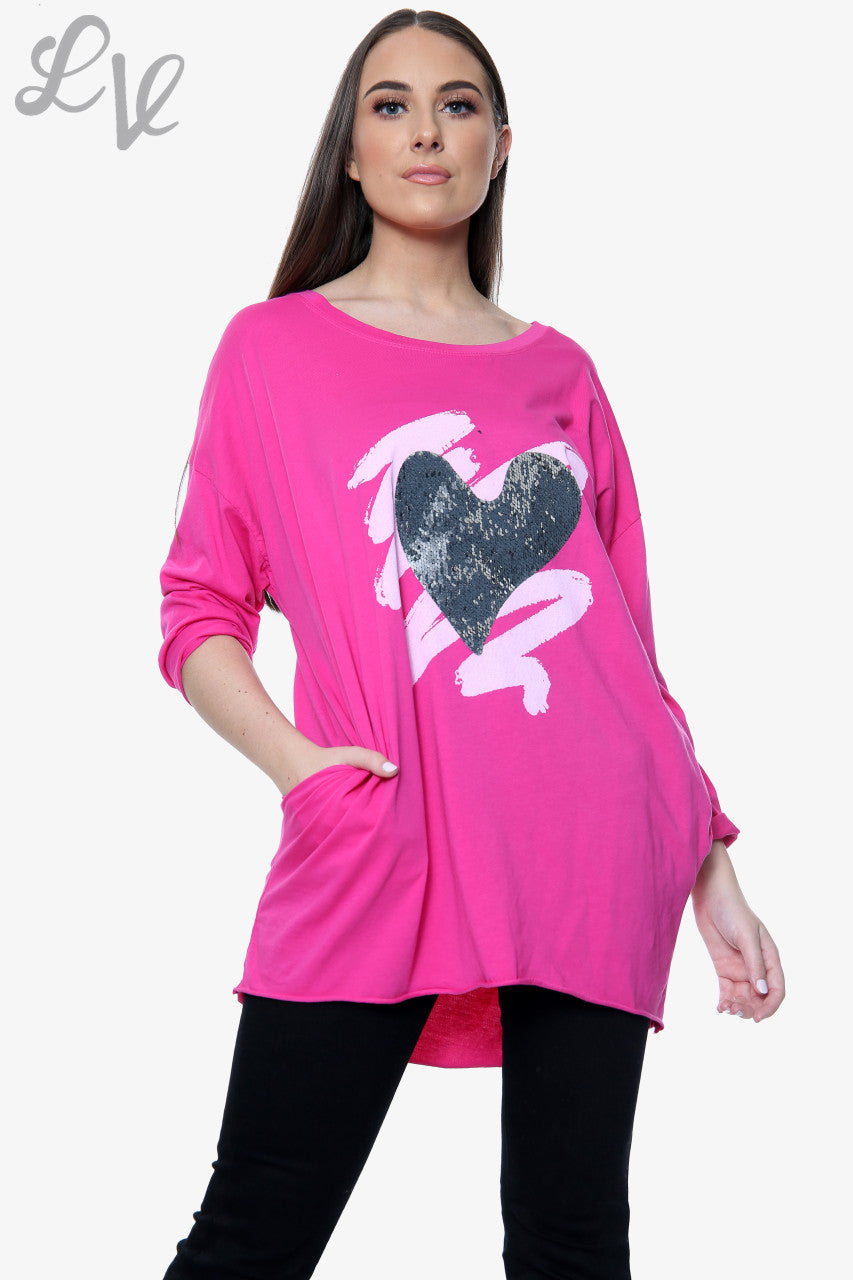 Dames Squiggle Love Heart Top Cerise Prijs per eenheid € 10,99