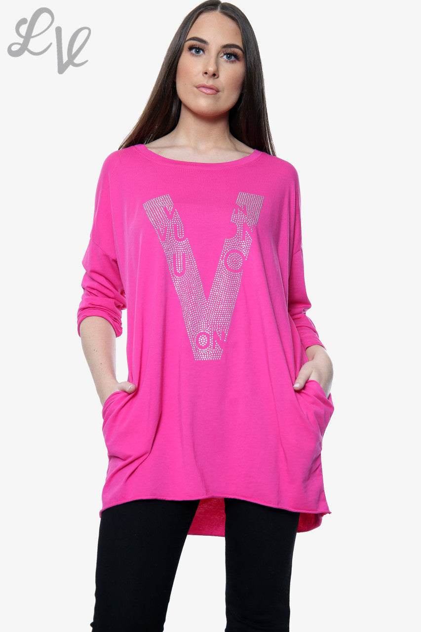 Dames Diamante Love Top Cerise Stukprijs WAS £12,99 NU £6,49