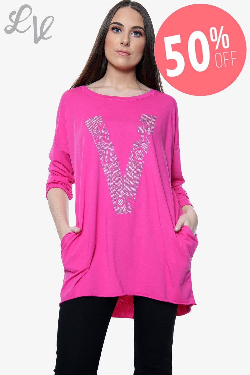 Dames Diamante Love Top Cerise Stukprijs WAS £12,99 NU £6,49