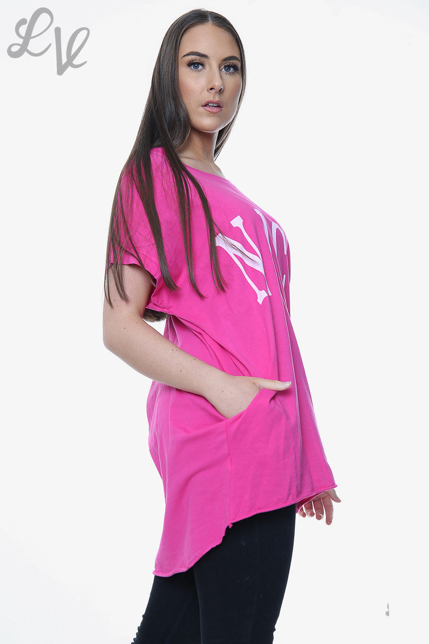 Ladies Nice Slogan Top Cerise Unit Price £6.99