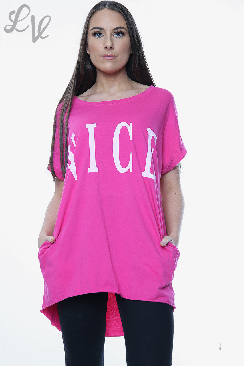 Ladies Nice Slogan Top Cerise Unit Price £6.99