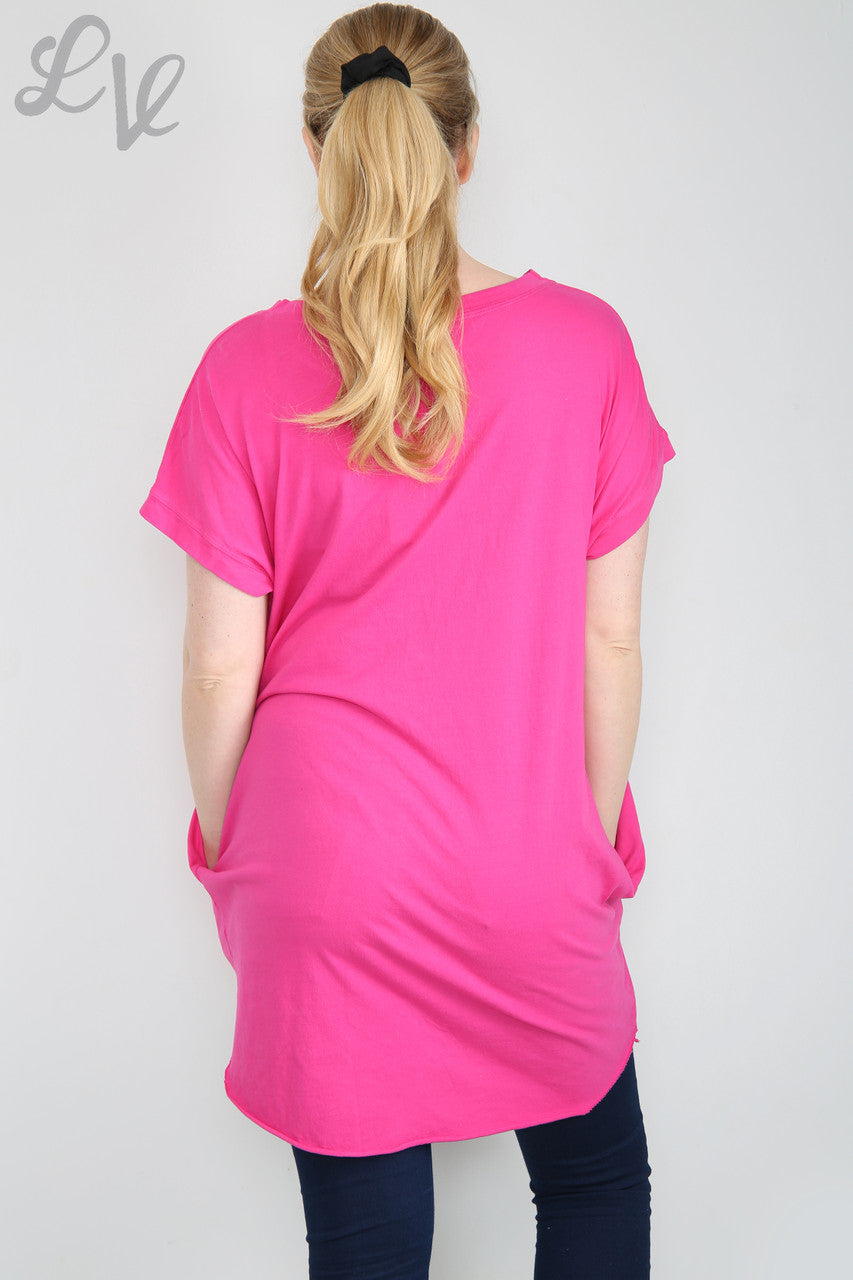 Dames Folie 'Stijl' Grafische Top Cerise Stukprijs €6,99