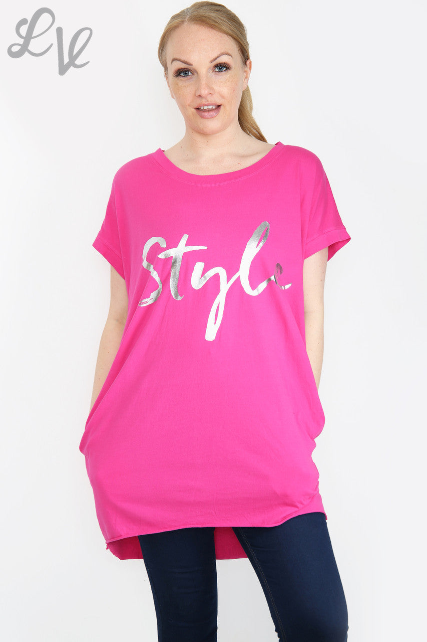 Dames Folie 'Stijl' Grafische Top Cerise Stukprijs €6,99