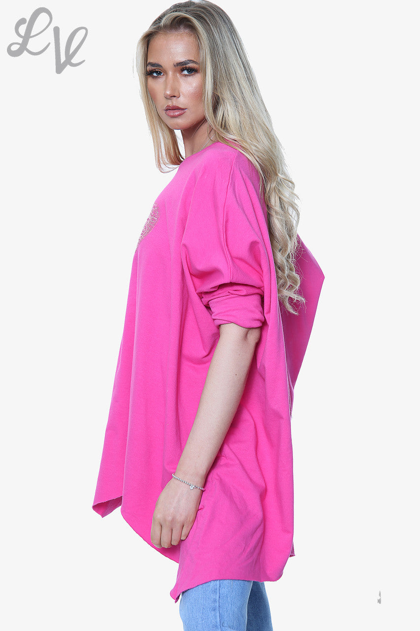 Dames Heartbeat Grafische Sweatshirt Top Cerise Stukprijs WAS €13,99 NU €10,49