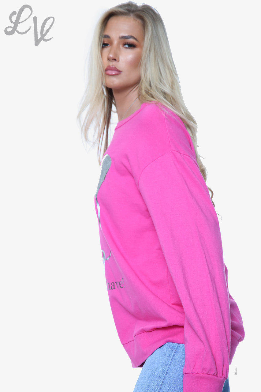 Dames 'Now Is All You Have' Folie Graphic Top Cerise Stukprijs WAS €12,99 NU €6,49