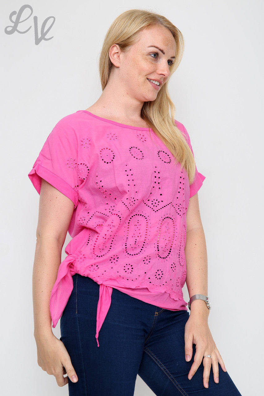 Dames Engelse Strik Top Cerise - Prijs per eenheid €10,99