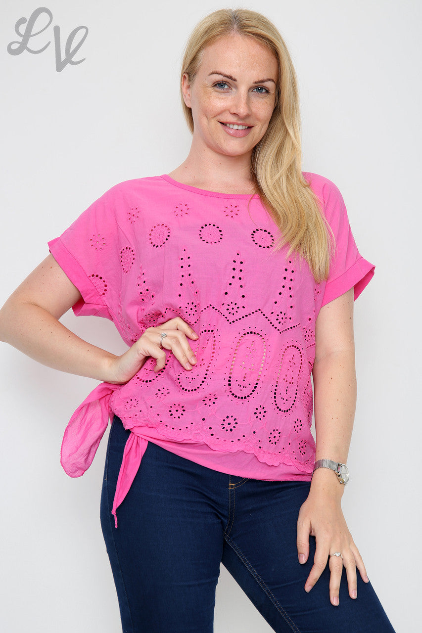 Dames Engelse Strik Top Cerise - Prijs per eenheid €10,99