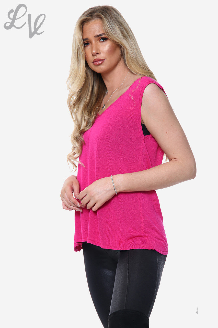 Ladies Fine Knit Sleeveless Top Cerise Unit Price £9.99