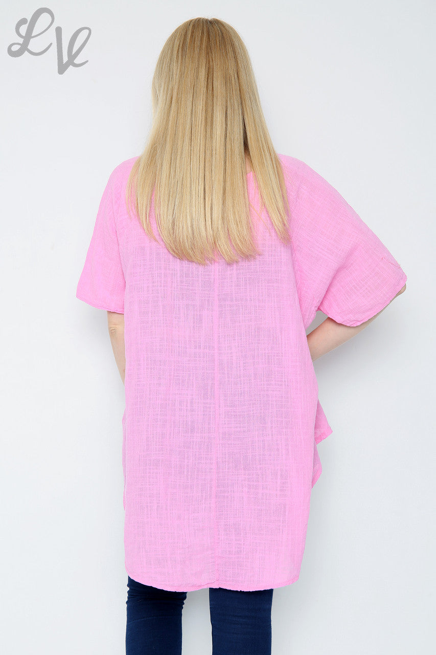Dames Folie Ster Zwevende Top Roze Eenheidsprijs €9,99