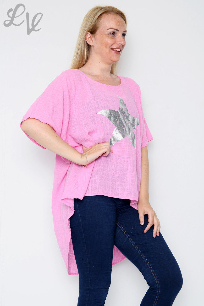 Dames Folie Ster Zwevende Top Roze Eenheidsprijs €9,99