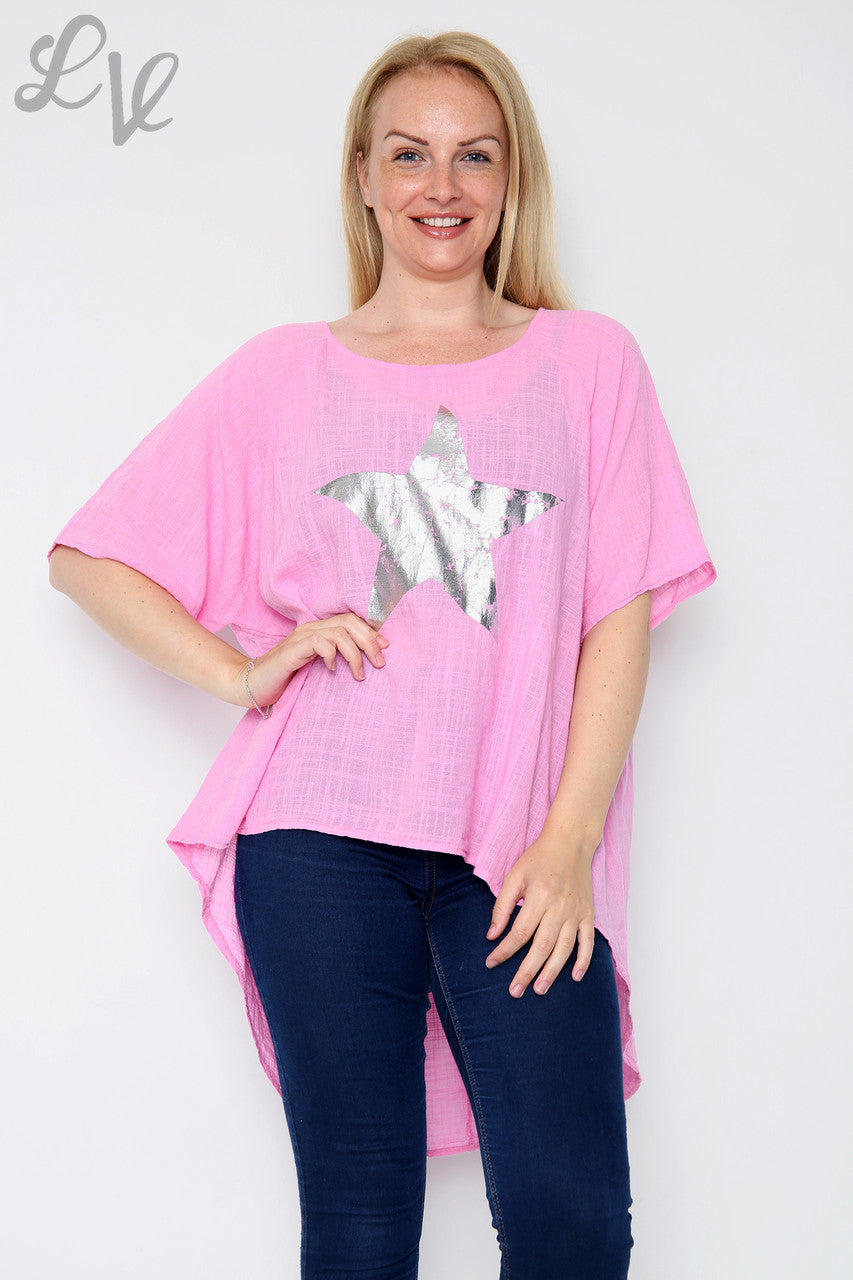 Dames Folie Ster Zwevende Top Roze Eenheidsprijs €9,99
