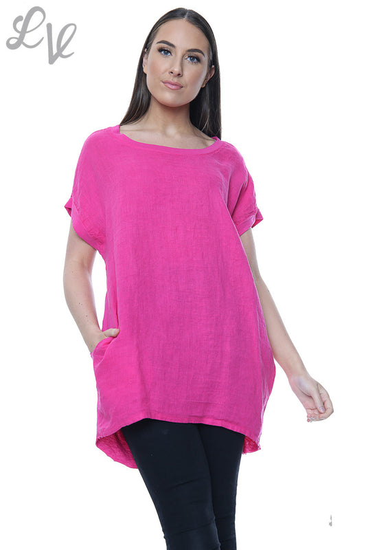 Ladies Linen Front & Cotton Back Plain Top Cerise Unit Price £8.99