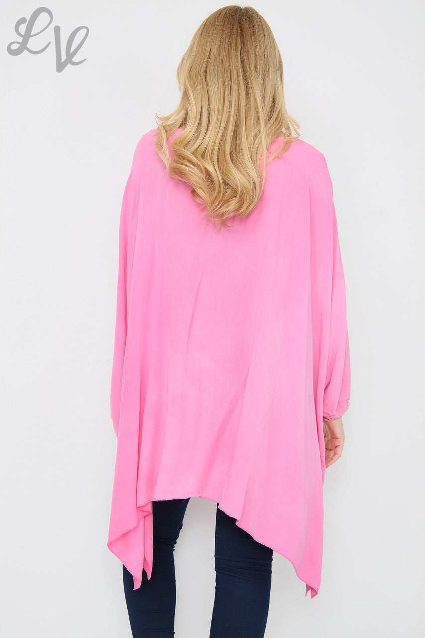 Dames luchtige vleermuismouw top cerise Stukprijs € 8,99