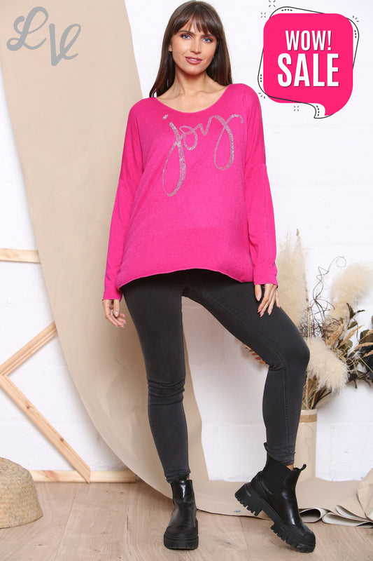 Dames Sequin Joy Script Fijne Gebreide Trui Top Cerise