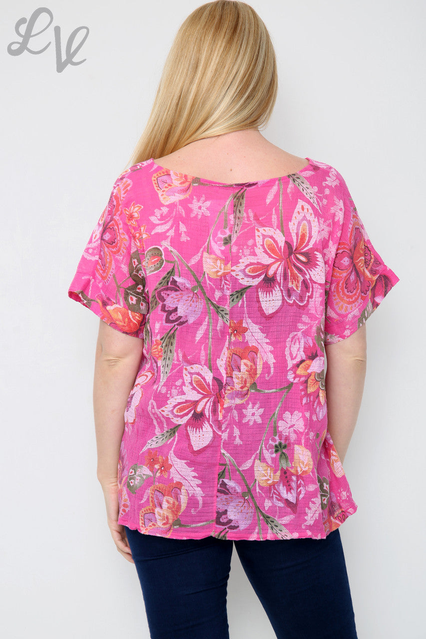 Dames top met bloemen en paisley print Cerise Stukprijs €8,99