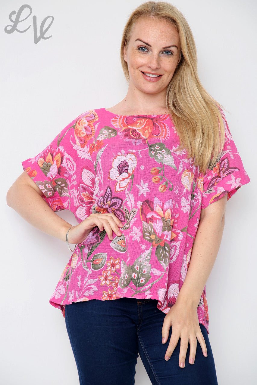 Dames top met bloemen en paisley print Cerise Stukprijs €8,99