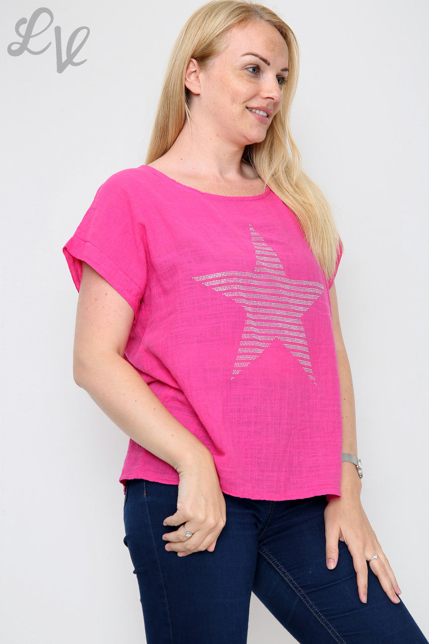 Dames Pailletten Top in Stervorm Cerise - Stuksprijs €7,99