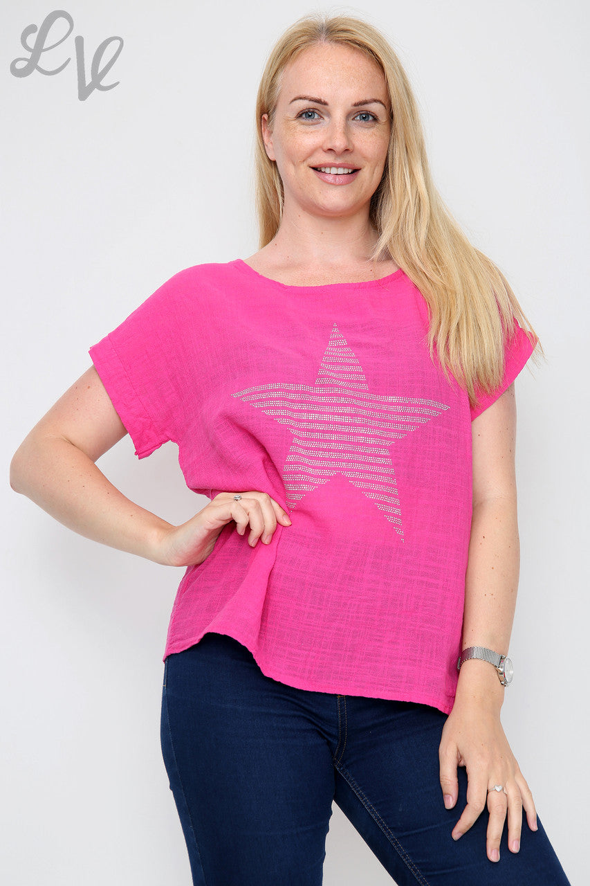 Dames Pailletten Top in Stervorm Cerise - Stuksprijs €7,99
