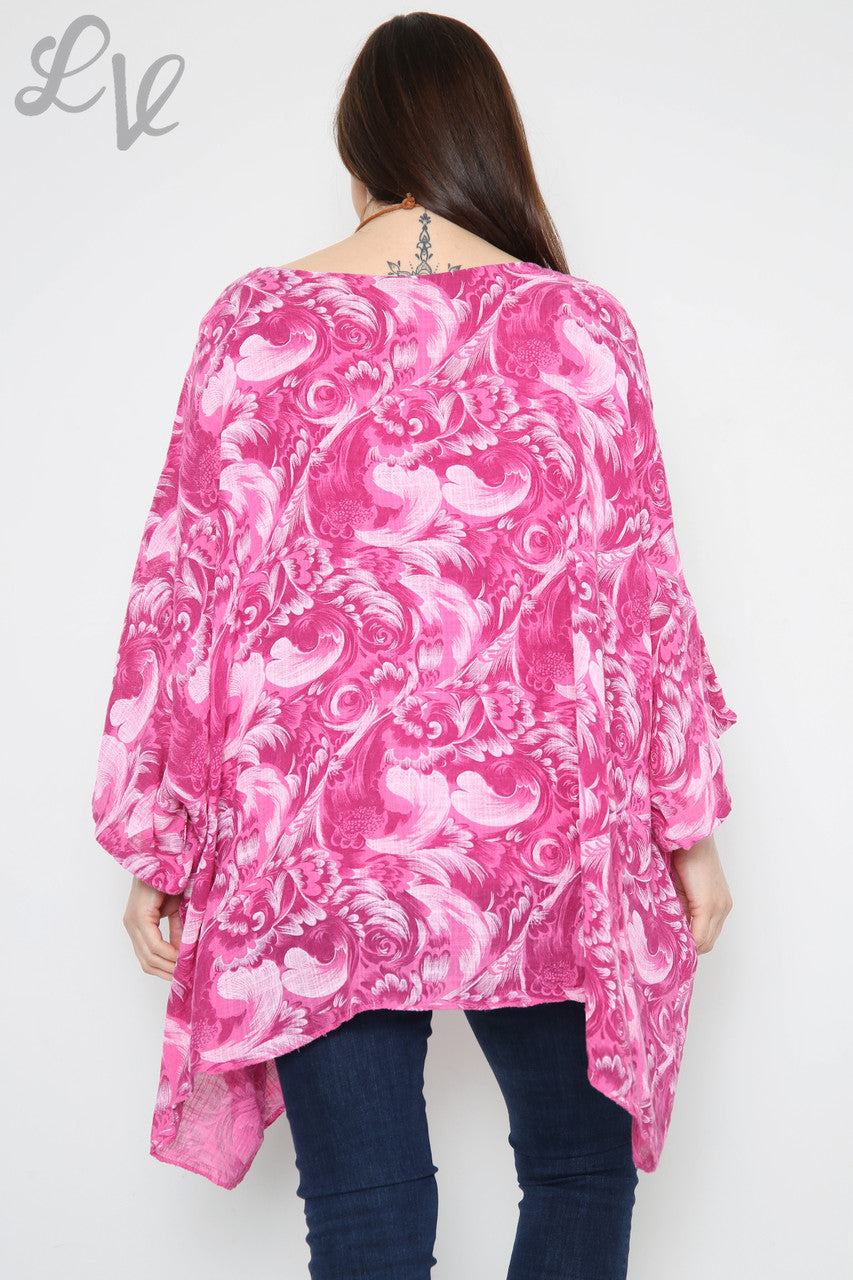 Ladies Baroque Print Batwing Top Cerise Unit Price £12.99