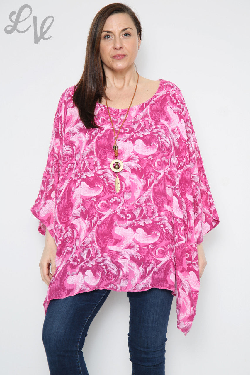 Ladies Baroque Print Batwing Top Cerise Unit Price £12.99