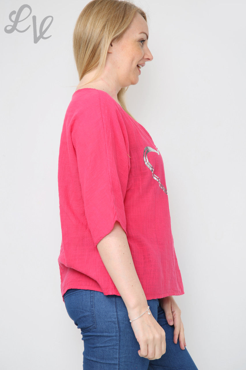 Dames Dubbele Folie Hart Top Cerise Stukprijs €7,99
