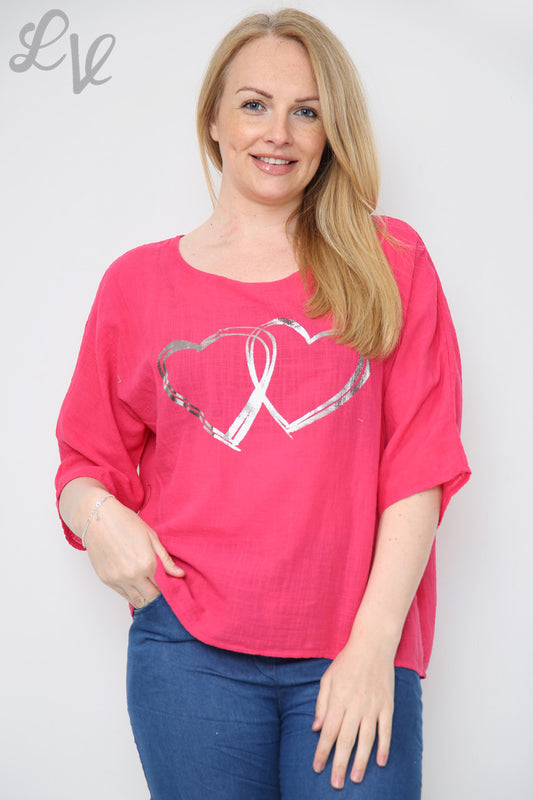 Ladies Double Foil Heart Top Cerise Unit Price £7.99