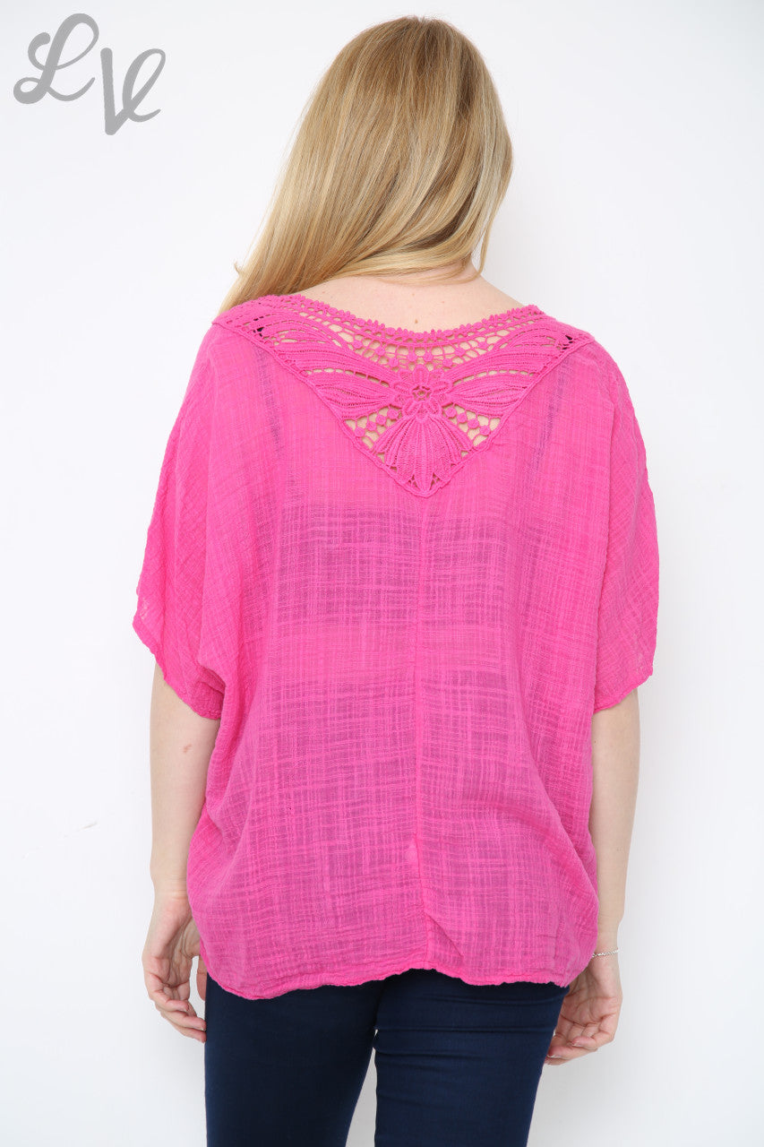 Dames Crochettop met Open Rug Cerise