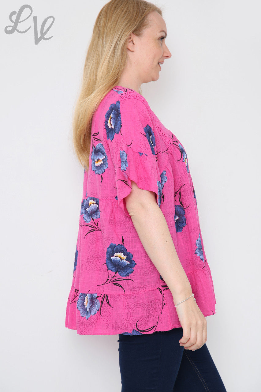 Dames Top met Bloemenprint Cerise Prijs per stuk £7,99