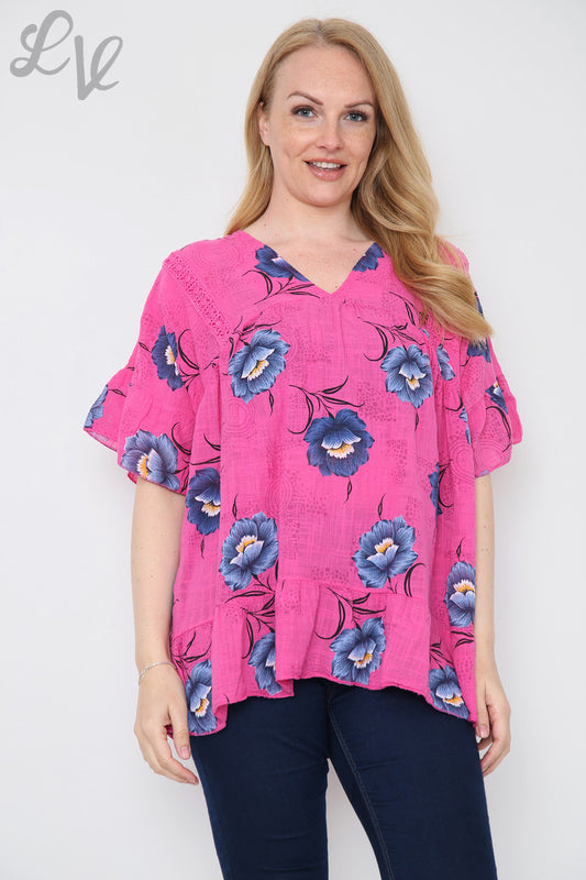 Ladies Flower Stem Print Top Cerise Unit Price £7.99
