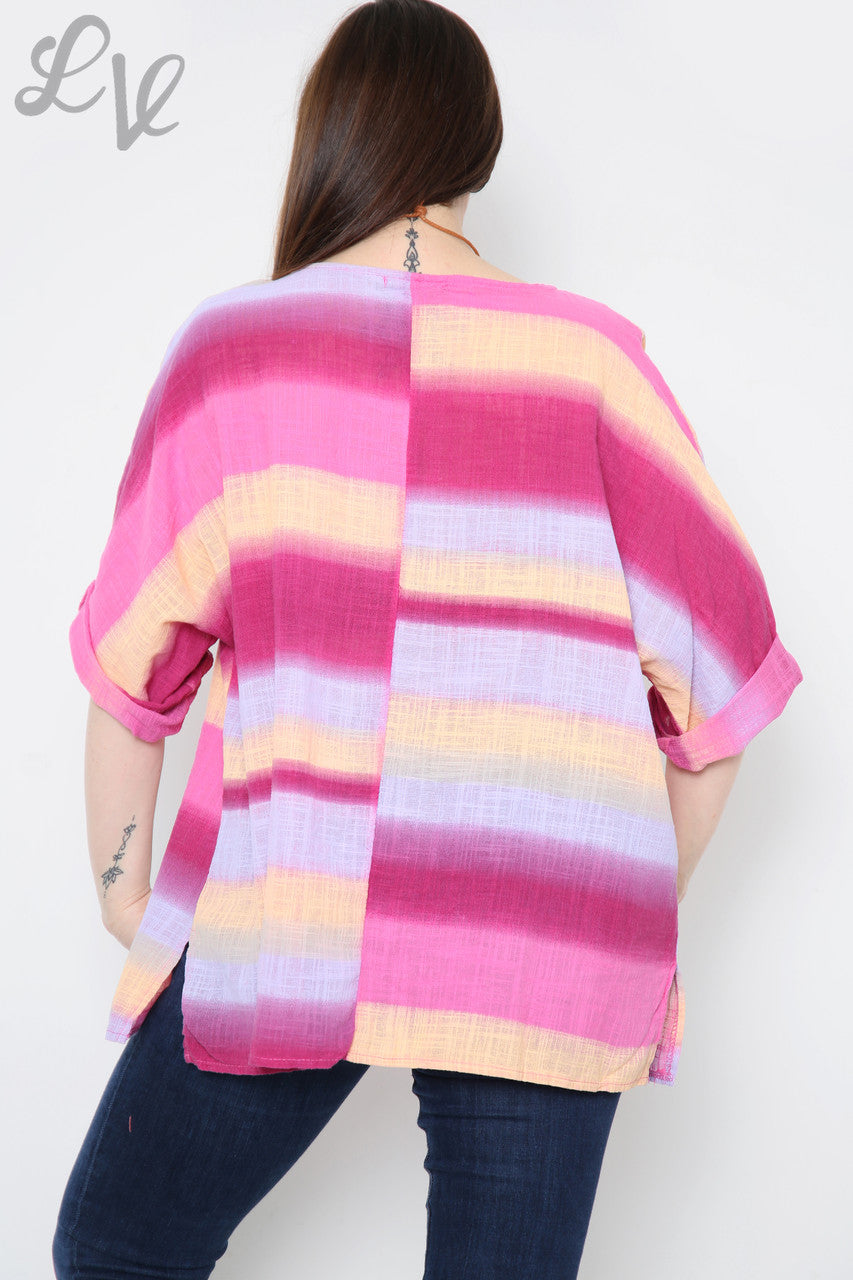 Dames Ombre Kleurrijke Gestripte Top Cerise Stukprijs €9,99