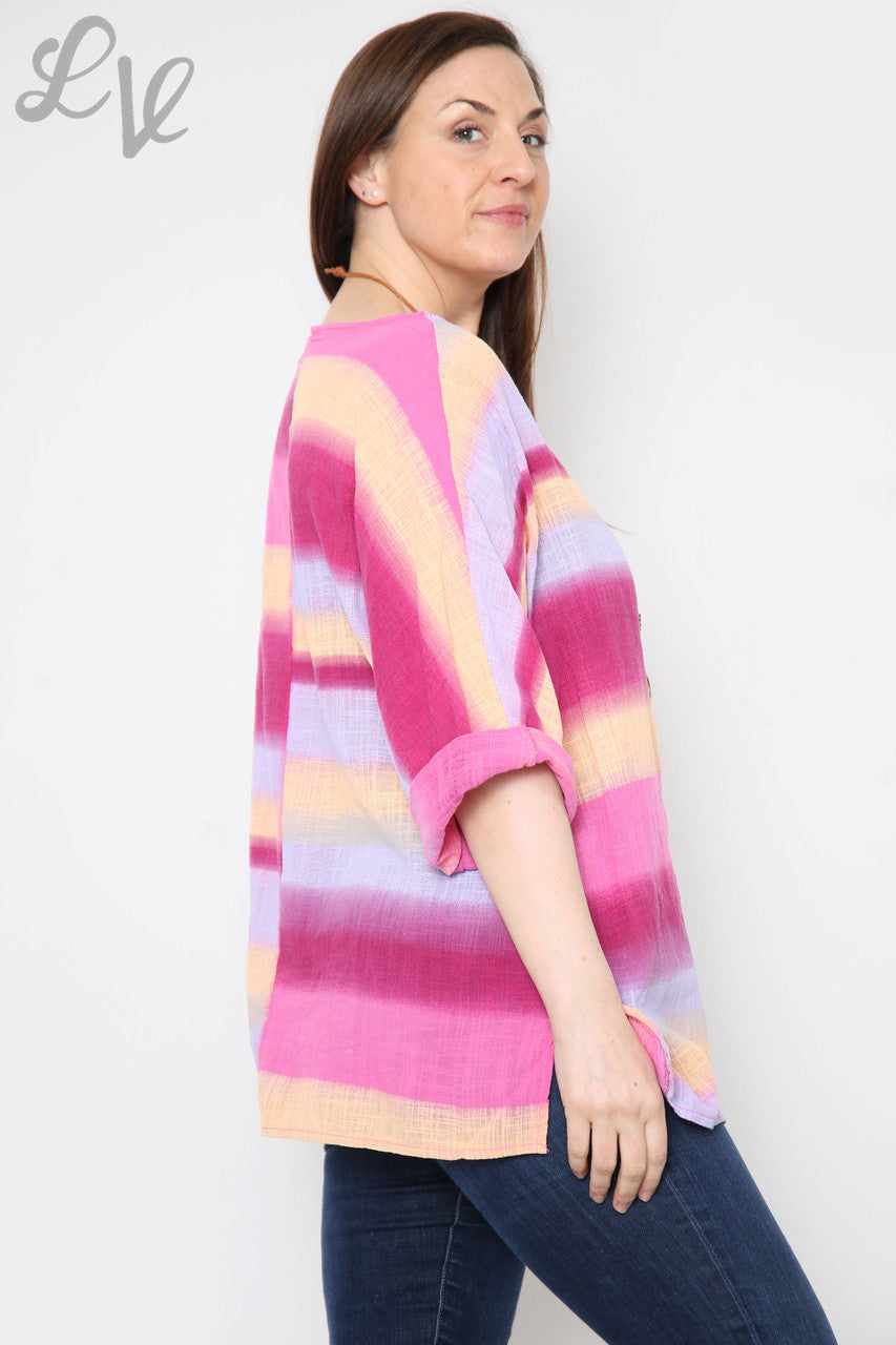 Dames Ombre Kleurrijke Gestripte Top Cerise Stukprijs €9,99