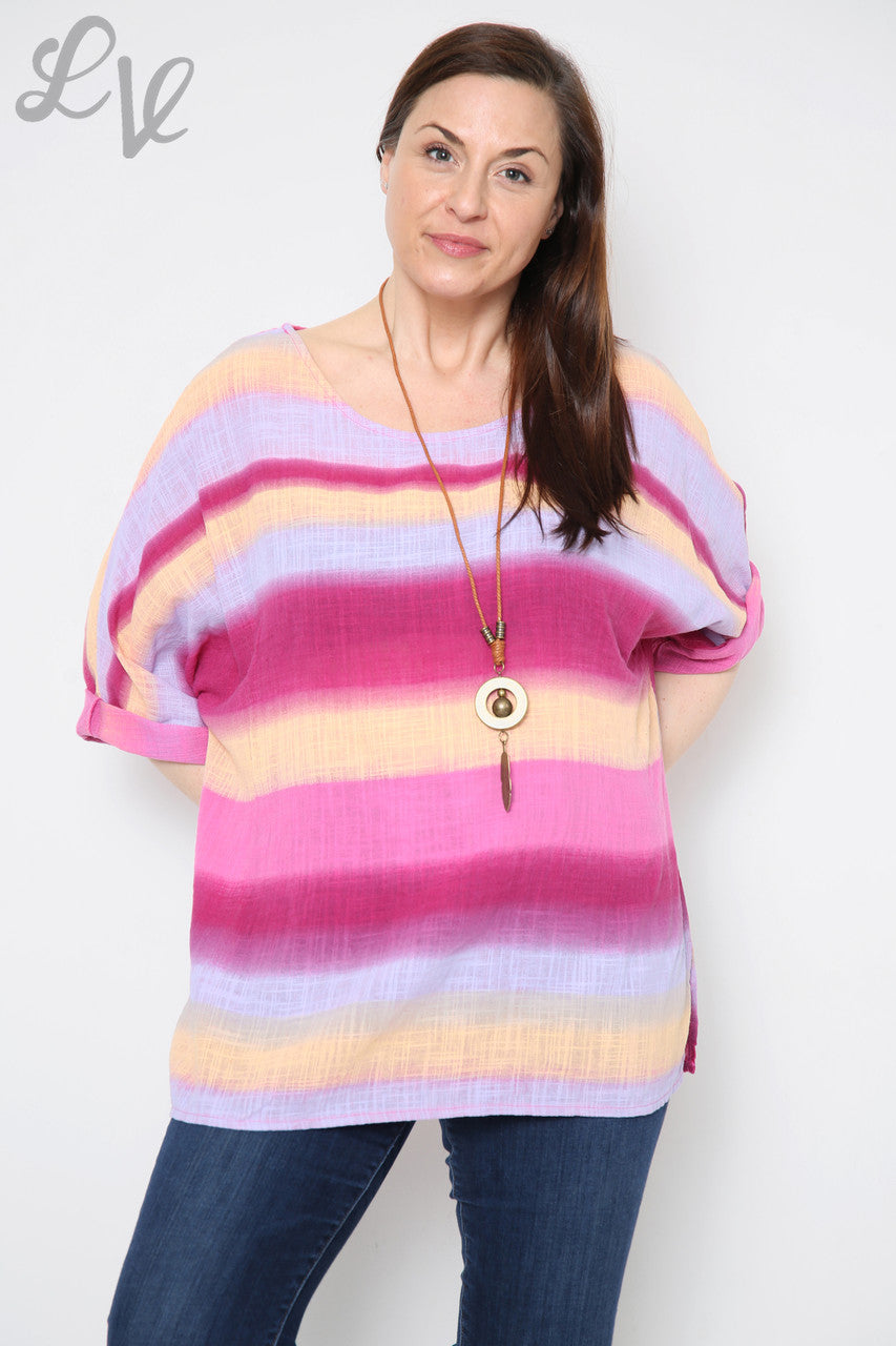 Dames Ombre Kleurrijke Gestripte Top Cerise Stukprijs €9,99
