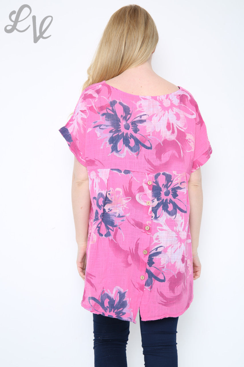 Ladies Flower Abstract Print Top Cerise