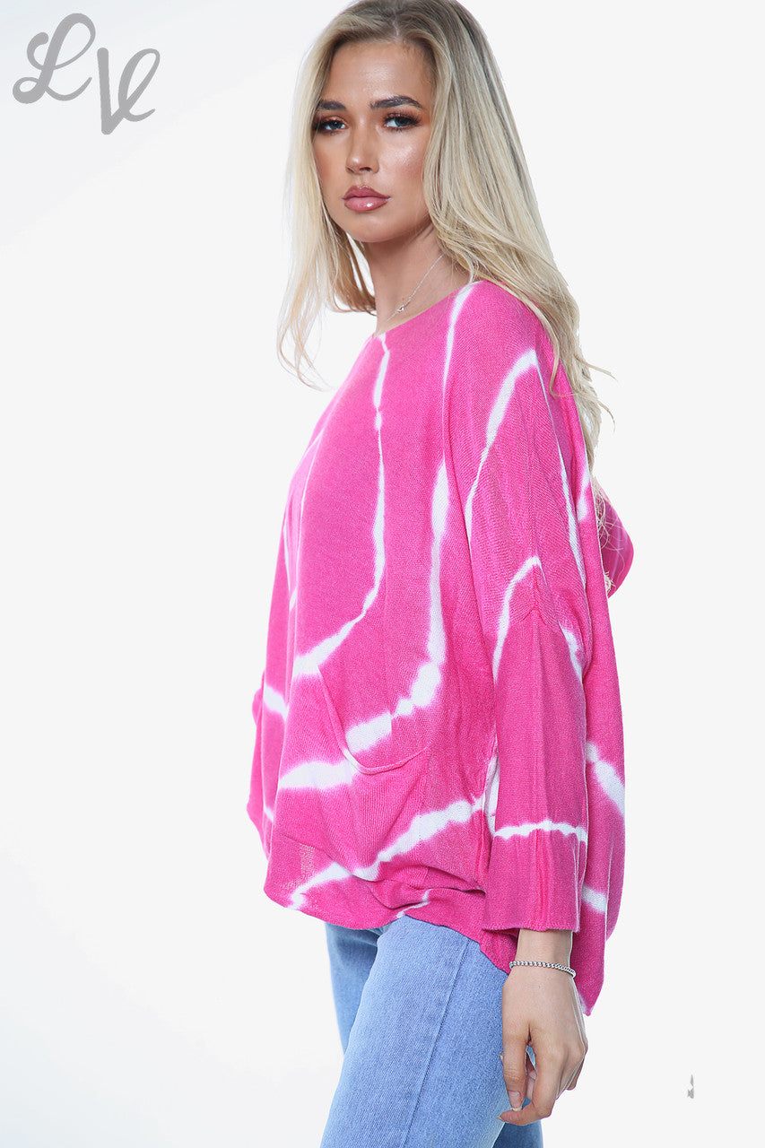 Dames tie-dye top van fijn breisel cerise Eenheidsprijs € 14,99