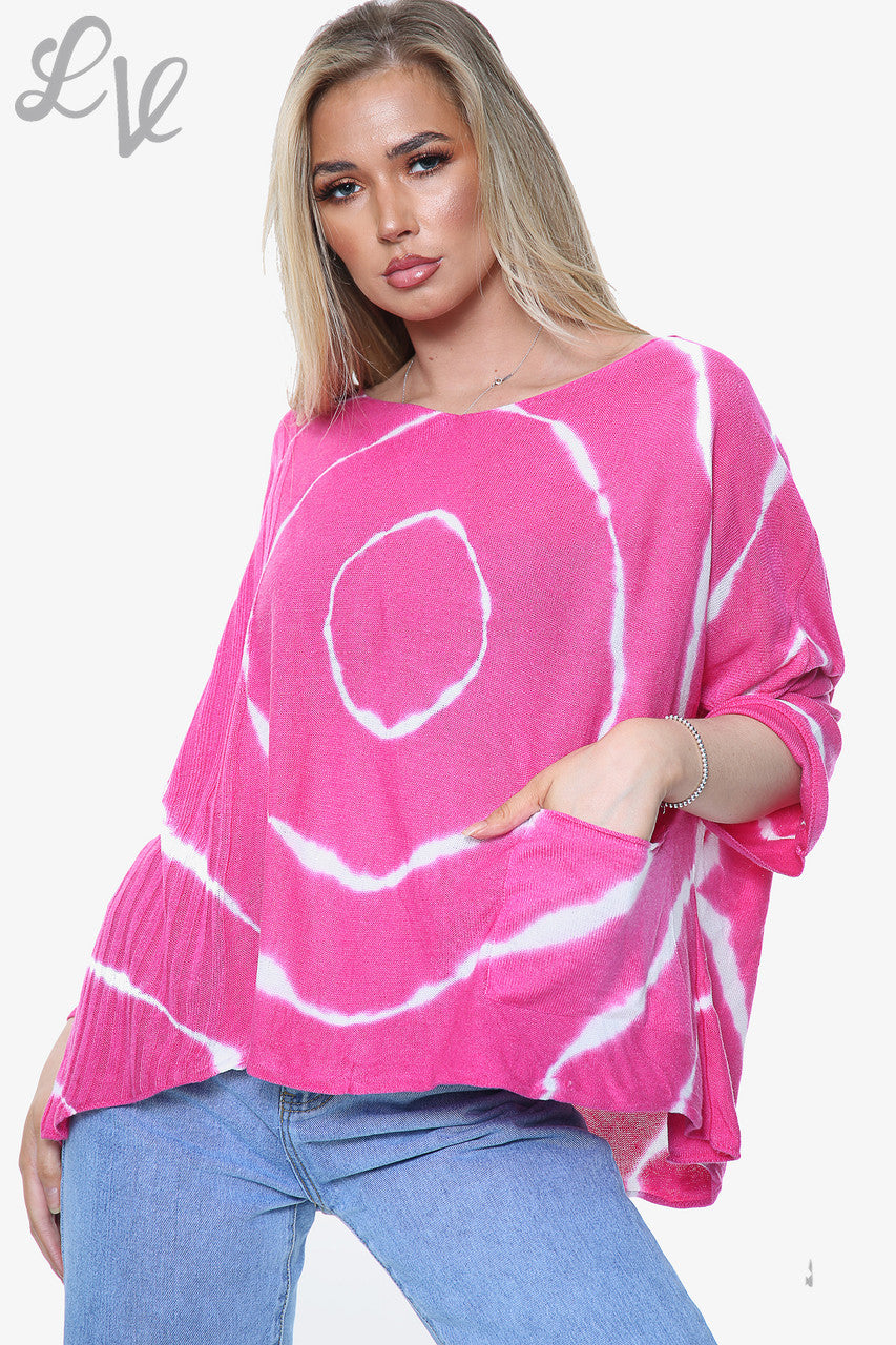 Dames tie-dye top van fijn breisel cerise Eenheidsprijs € 14,99
