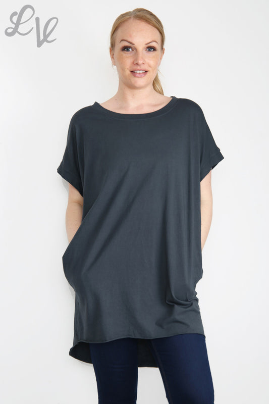 Ladies Plain Simple Tunic Top Charcoal Unit Price £7.99