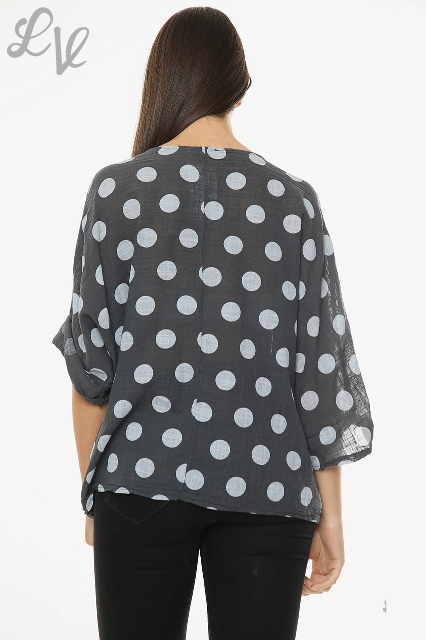 Ladies Polka Dot Simple Top Charcoal Unit Price £7.99