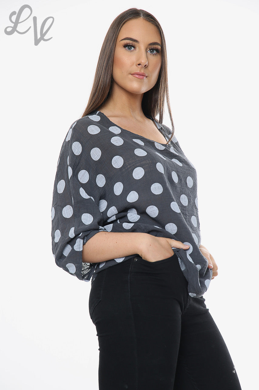 Ladies Polka Dot Simple Top Charcoal Unit Price £7.99